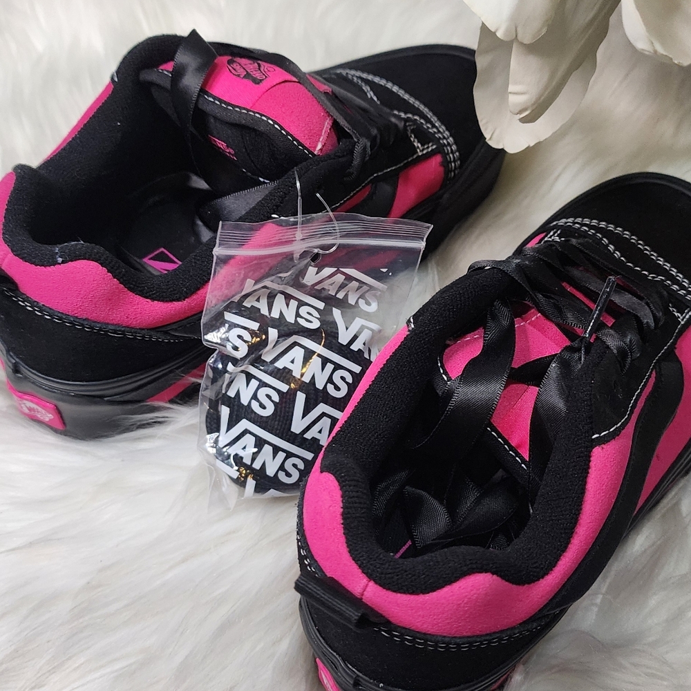 VANS Knu Skate Platform Stacked Skateboarding Sneakers Black/Hot-Pink/Satin New - Picture 6 of 11